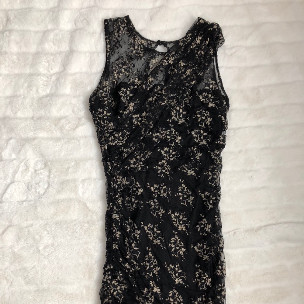 Gold Black Lace sleeveless dress